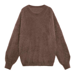 Comfy chocolate knit sweat tops trendy plus size o neck baggy clothes AT-NTP201217