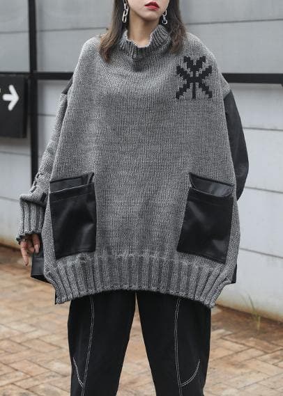 Comfy gray clothes o neck patchwork oversize fall knitwear AT-NTP201014