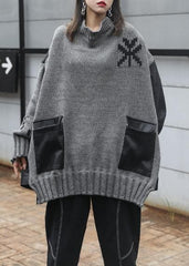 Comfy gray clothes o neck patchwork oversize fall knitwear AT-NTP201014