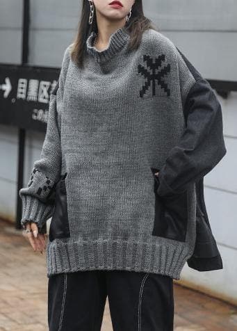 Comfy gray clothes o neck patchwork oversize fall knitwear AT-NTP201014