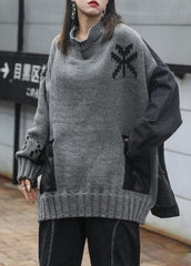 Comfy gray clothes o neck patchwork oversize fall knitwear AT-NTP201014