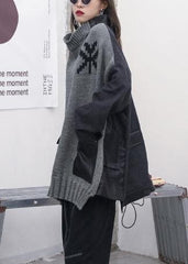 Comfy gray clothes o neck patchwork oversize fall knitwear AT-NTP201014