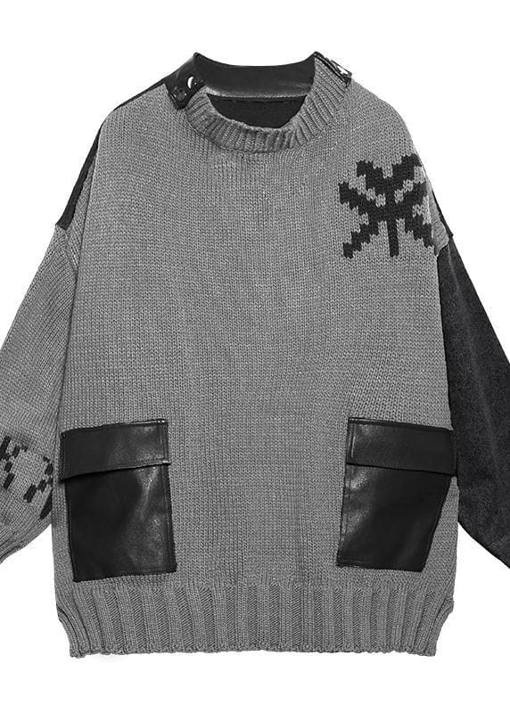Comfy gray clothes o neck patchwork oversize fall knitwear AT-NTP201014