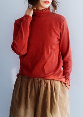 Comfy red sweater tops wild trendy plus size high neck knitwear LTP191125
