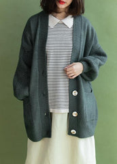 Comfy v neck knitwear fall fashion army green pockets NCT191125