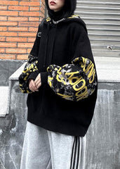 Cozy black Letter crane tops hooded fall fashion knitwear AT-LTP201217