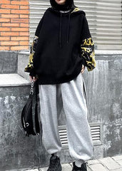 Cozy black Letter crane tops hooded fall fashion knitwear AT-LTP201217