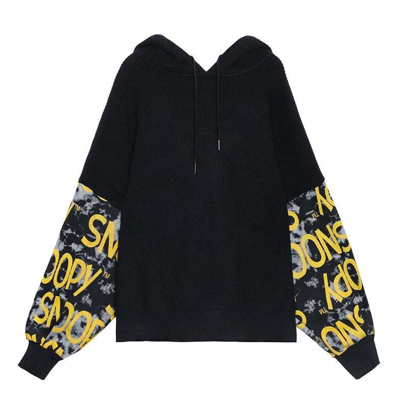 Cozy black Letter crane tops hooded fall fashion knitwear AT-LTP201217