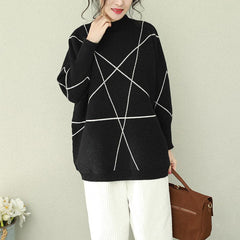 Cozy black knitted outwear Loose fitting o neck knitted tops NTP190129
