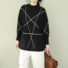 Cozy black knitted outwear Loose fitting o neck knitted tops NTP190129
