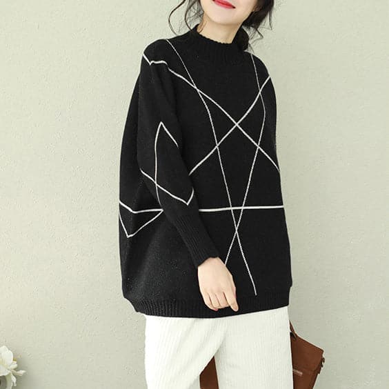 Cozy black knitted outwear Loose fitting o neck knitted tops NTP190129