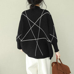 Cozy black knitted outwear Loose fitting o neck knitted tops NTP190129