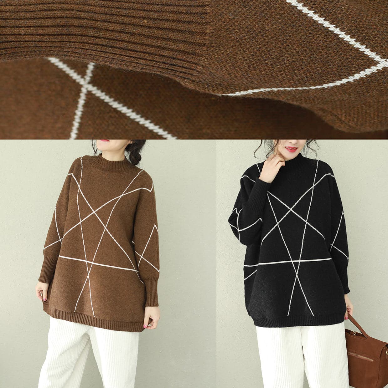 Cozy black knitted outwear Loose fitting o neck knitted tops NTP190129