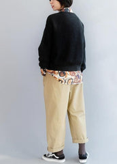 Cozy black knitted t shirt open hem oversized winter knit sweat tops NTP191125