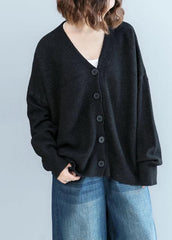 Cozy black sweater tops plus size clothing fall knitwear v neck NTP191011