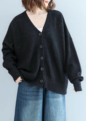 Cozy black sweater tops plus size clothing fall knitwear v neck NTP191011