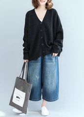 Cozy black sweater tops plus size clothing fall knitwear v neck NTP191011