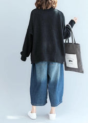 Cozy black sweater tops plus size clothing fall knitwear v neck NTP191011