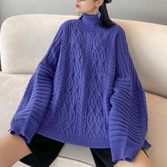Cozy blue sweaters casual high neck side open knitted clothes AT-NTP201217