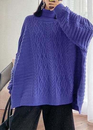Cozy blue sweaters casual high neck side open knitted clothes AT-NTP201217