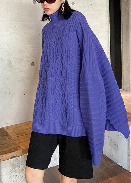 Cozy blue sweaters casual high neck side open knitted clothes AT-NTP201217