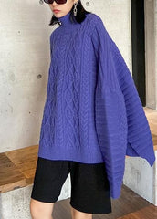 Cozy blue sweaters casual high neck side open knitted clothes AT-NTP201217