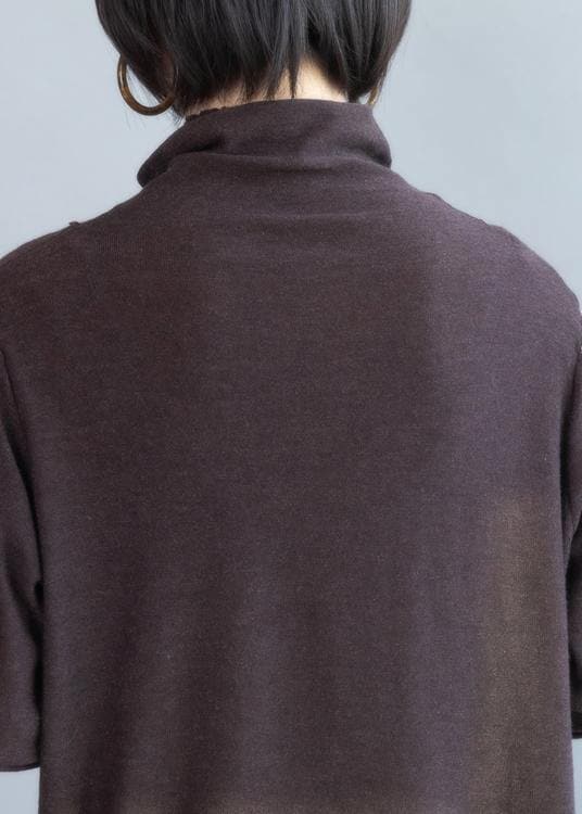 Cozy chocolate knitted t shirt high neck trendy plus size knit sweat tops NTP201026