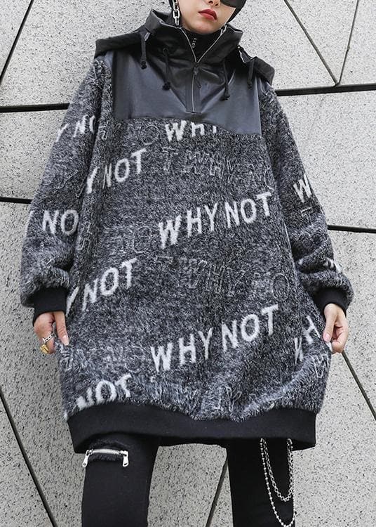 Cozy gray Letter knitted t shirt patchwork zippered casual knit tops AT-CTS201217