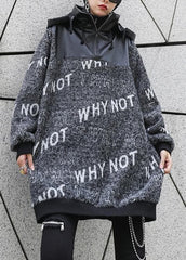 Cozy gray Letter knitted t shirt patchwork zippered casual knit tops AT-CTS201217