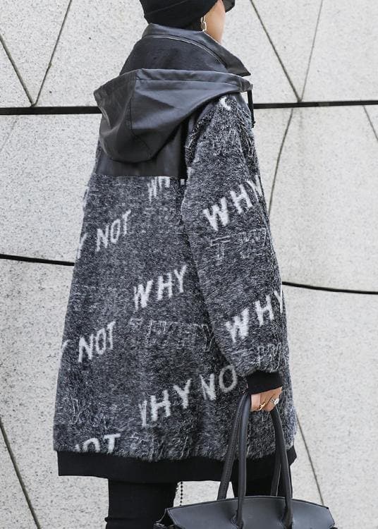Cozy gray Letter knitted t shirt patchwork zippered casual knit tops AT-CTS201217