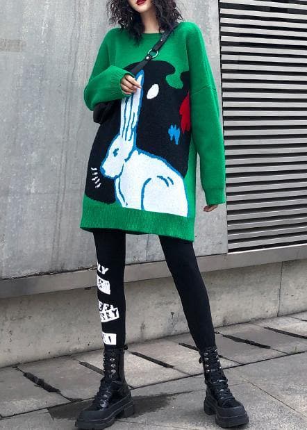 Cozy green print clothes For Women plus size clothing o neck knitwear AT-NTP191113