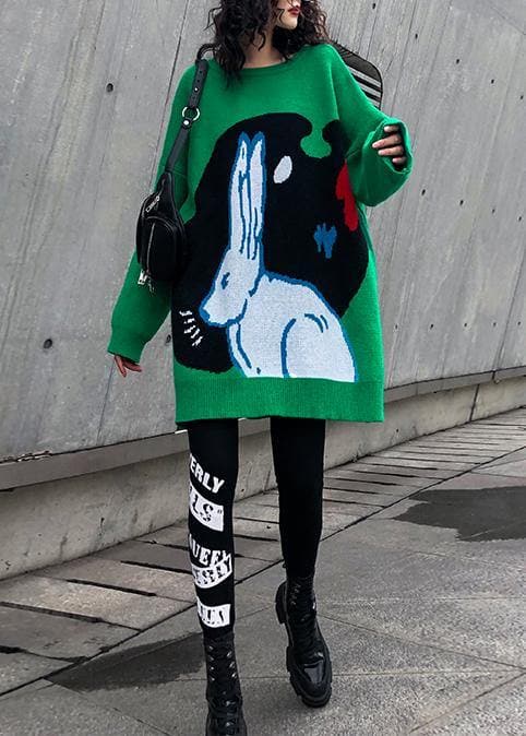 Cozy green print clothes For Women plus size clothing o neck knitwear AT-NTP191113
