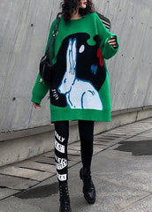 Cozy green print clothes For Women plus size clothing o neck knitwear AT-NTP191113