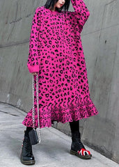 Cozy rose Leopard Sweater weather Vintage stand collar Hole Tejidos sweater dress AT-NSD191101