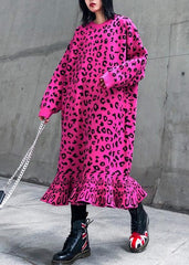 Cozy rose Leopard Sweater weather Vintage stand collar Hole Tejidos sweater dress AT-NSD191101