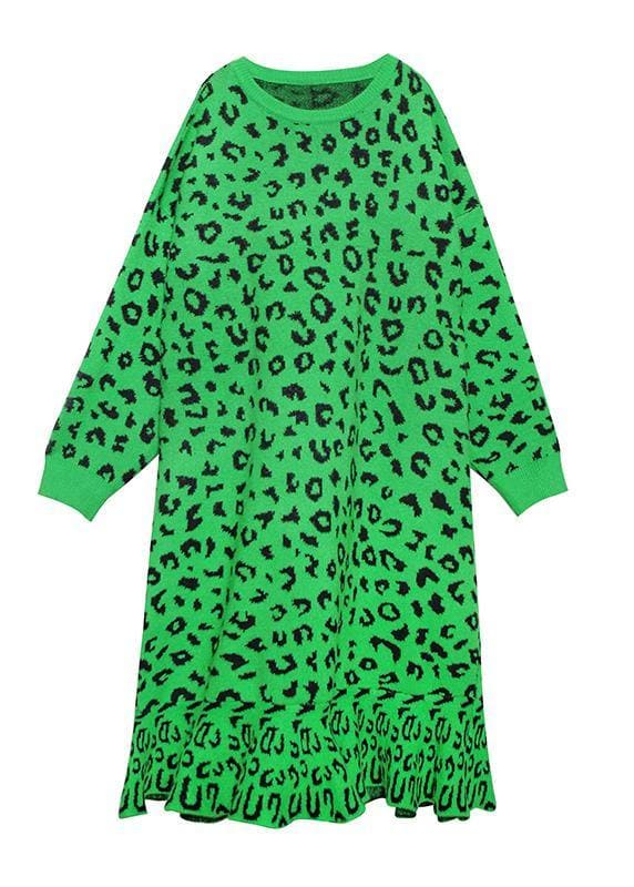 Cozy rose Leopard Sweater weather Vintage stand collar Hole Tejidos sweater dress AT-NSD191101