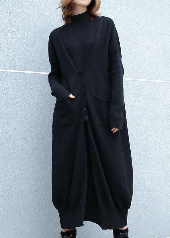 Cozy two ways to wear Sweater weather Moda black Mujer knit dress fall AT-NSD190923
