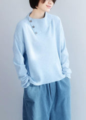 Cozy winter light blue knit sweat tops fashion long sleeve clothes NTP191125