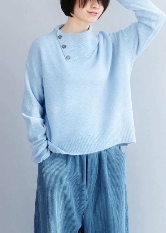 Cozy winter light blue knit sweat tops fashion long sleeve clothes NTP191125