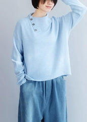 Cozy winter light blue knit sweat tops fashion long sleeve clothes NTP191125