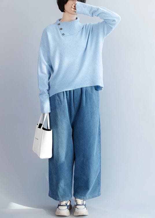 Cozy winter light blue knit sweat tops fashion long sleeve clothes NTP191125