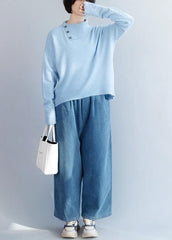 Cozy winter light blue knit sweat tops fashion long sleeve clothes NTP191125