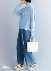 Cozy winter light blue knit sweat tops fashion long sleeve clothes NTP191125