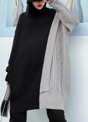 Cute gray clothes For Women high neck patchwork trendy plus size knitwear AT-LTP201228