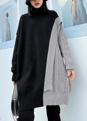 Cute gray clothes For Women high neck patchwork trendy plus size knitwear AT-LTP201228