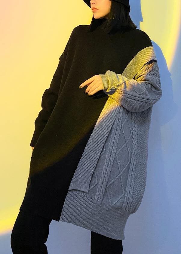 Cute gray clothes For Women high neck patchwork trendy plus size knitwear AT-LTP201228