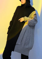 Cute gray clothes For Women high neck patchwork trendy plus size knitwear AT-LTP201228