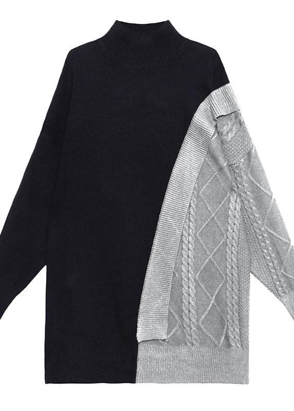 Cute gray clothes For Women high neck patchwork trendy plus size knitwear AT-LTP201228