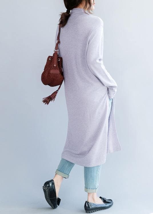 Cute light purple Sweater outfits Moda high neck daily side open knit dresses NSD191125