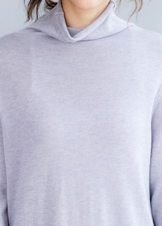 Cute light purple Sweater outfits Moda high neck daily side open knit dresses NSD191125